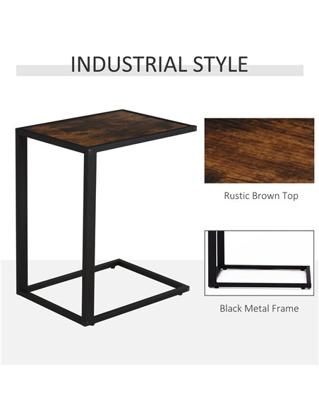 HOMCOM C-Shaped Side Table, Sofa End Table with Metal Frame, Accent Couch Table for Living room, Bedroom, Set of 2, Brown and Bl - pic 60531 | FastDaddyshop