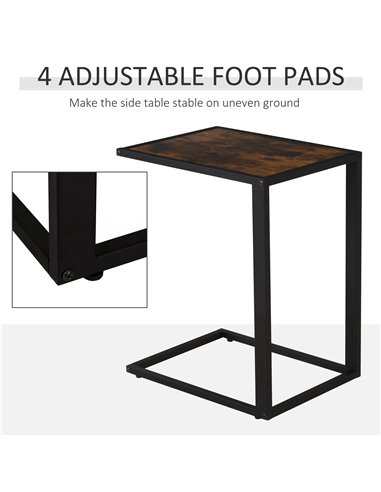 HOMCOM C-Shaped Side Table, Sofa End Table with Metal Frame, Accent Couch Table for Living room, Bedroom, Set of 2, Brown and Bl
