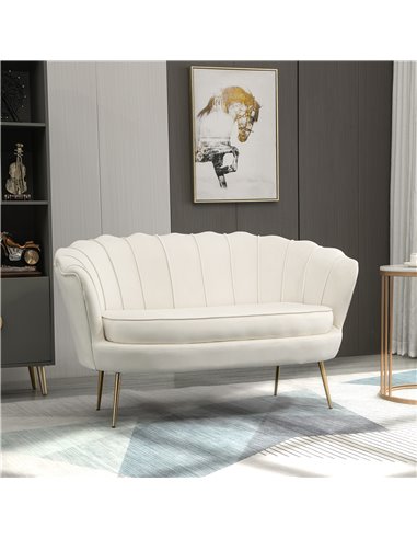 HOMCOM 2 Seater Sofa, Modern Velvet Loveseat Sofa, Fabric Small Couch with Petal Backrest and Gold Steel Legs for Living Room, B