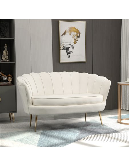 HOMCOM 2 Seater Sofa, Modern Velvet Loveseat Sofa, Fabric Small Couch with Petal Backrest and Gold Steel Legs for Living Room, B - pic 60538 | FastDaddyshop