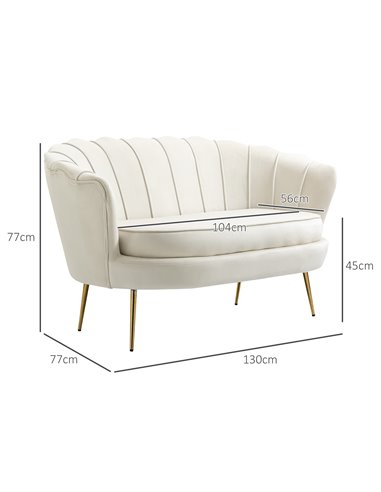 HOMCOM 2 Seater Sofa, Modern Velvet Loveseat Sofa, Fabric Small Couch with Petal Backrest and Gold Steel Legs for Living Room, B