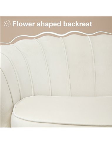 HOMCOM 2 Seater Sofa, Modern Velvet Loveseat Sofa, Fabric Small Couch with Petal Backrest and Gold Steel Legs for Living Room, B