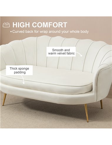 HOMCOM 2 Seater Sofa, Modern Velvet Loveseat Sofa, Fabric Small Couch with Petal Backrest and Gold Steel Legs for Living Room, B