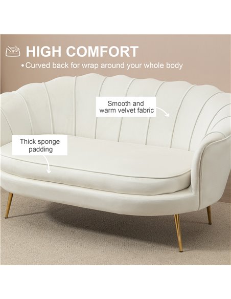 HOMCOM 2 Seater Sofa, Modern Velvet Loveseat Sofa, Fabric Small Couch with Petal Backrest and Gold Steel Legs for Living Room, B - pic 60541 | FastDaddyshop