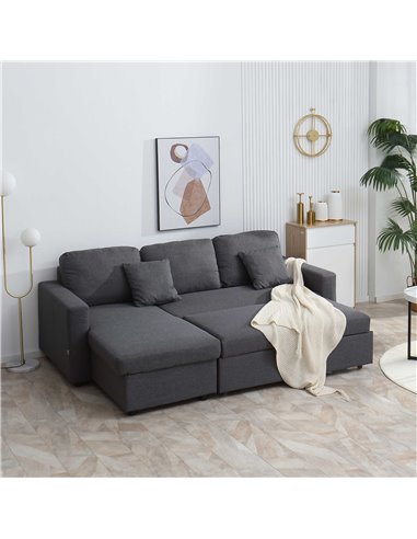 HOMCOM Corner Sofa Bed with Storage, 3 Seater Pull Out Sofa Bed, Convertible L Shape Sofa Couch with Reversible Chaise Lounge fo