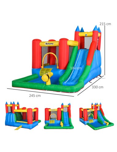 Outsunny Kids Inflatable Bouncy Castle Water Slide 6 in 1 Bounce House Jumping Castle Water Pool Gun Climbing Wall Basket for Su