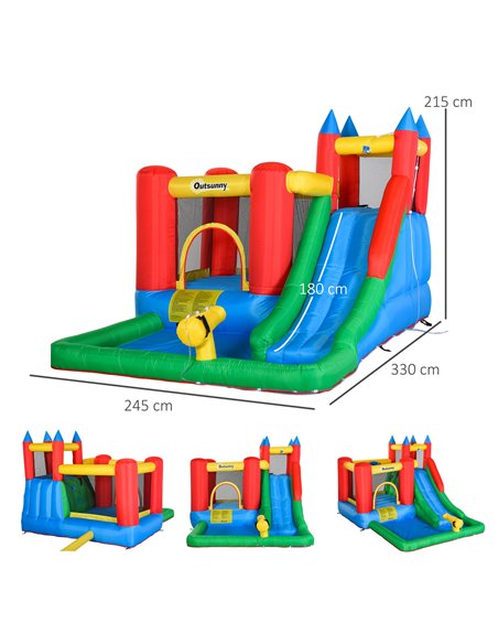 Outsunny Kids Inflatable Bouncy Castle Water Slide 6 in 1 Bounce House Jumping Castle Water Pool Gun Climbing Wall Basket for Su - pic 6055 | FastDaddyshop