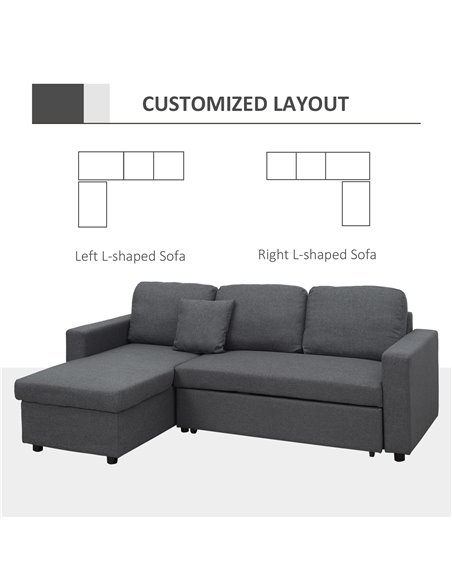 HOMCOM Corner Sofa Bed with Storage, 3 Seater Pull Out Sofa Bed, Convertible L Shape Sofa Couch with Reversible Chaise Lounge fo - pic 60551 | FastDaddyshop