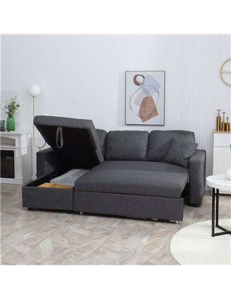 HOMCOM Corner Sofa Bed with Storage, 3 Seater Pull Out Sofa Bed, Convertible L Shape Sofa Couch with Reversible Chaise Lounge fo - pic 60553 | FastDaddyshop