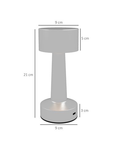 HOMCOM Cordless Table Lamp, Touch LED Desk Lamp with Rechargeable Battery, 3 Colour, for Bedroom Living Room, Silver B31-458V00S