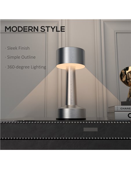 HOMCOM Cordless Table Lamp, Touch LED Desk Lamp with Rechargeable Battery, 3 Colour, for Bedroom Living Room, Silver B31-458V00S - pic 60569 | FastDaddyshop