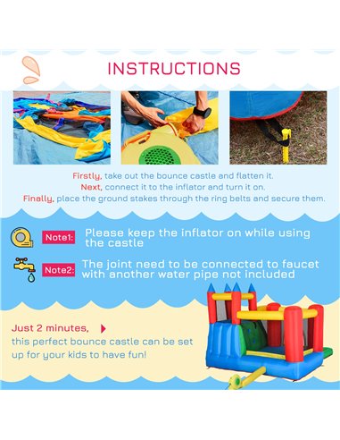 Outsunny Kids Inflatable Bouncy Castle Water Slide 6 in 1 Bounce House Jumping Castle Water Pool Gun Climbing Wall Basket for Su