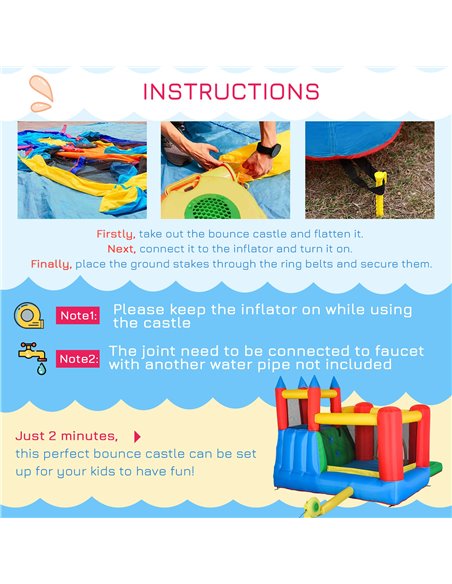 Outsunny Kids Inflatable Bouncy Castle Water Slide 6 in 1 Bounce House Jumping Castle Water Pool Gun Climbing Wall Basket for Su - pic 6057 | FastDaddyshop