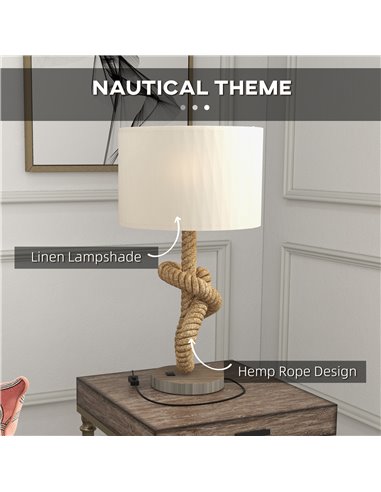 HOMCOM Nautical LED Table Lamp with USB Charging Port, Bedside Desk Lamp for Bedroom, Living Room, Home Office B31-462V70CW