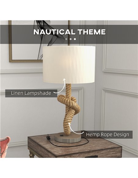HOMCOM Nautical LED Table Lamp with USB Charging Port, Bedside Desk Lamp for Bedroom, Living Room, Home Office B31-462V70CW - pic 60576 | FastDaddyshop