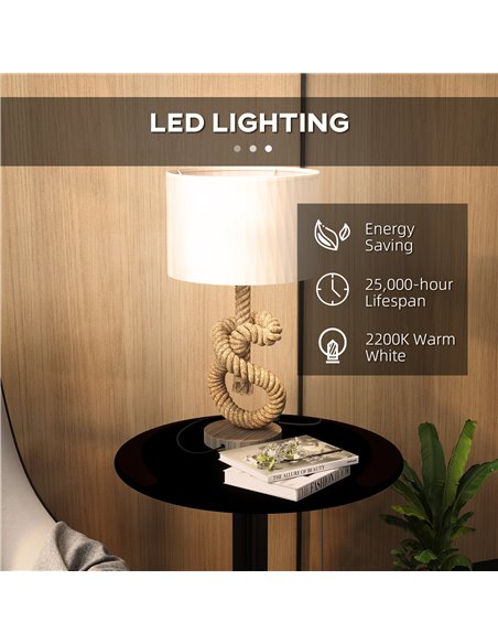 HOMCOM Nautical LED Table Lamp with USB Charging Port, Bedside Desk Lamp for Bedroom, Living Room, Home Office B31-462V70CW - pic 60577 | FastDaddyshop