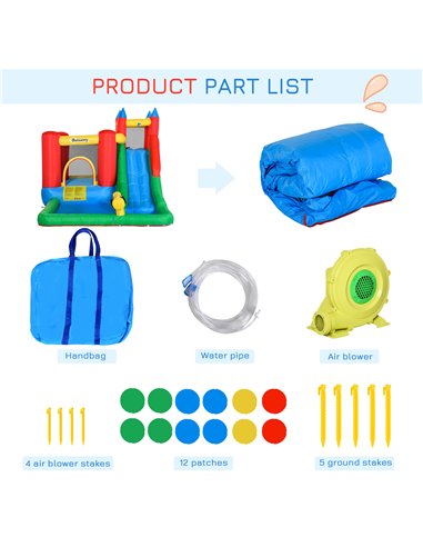 Outsunny Kids Inflatable Bouncy Castle Water Slide 6 in 1 Bounce House Jumping Castle Water Pool Gun Climbing Wall Basket for Su