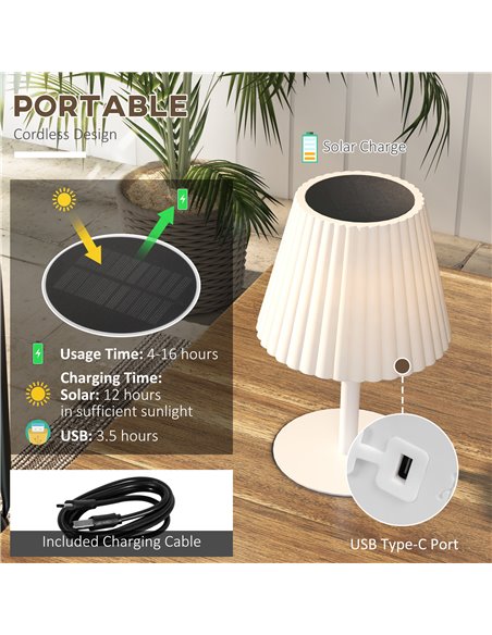 Outsunny Outdoor Solar Table Lamp, Cordless LED Desk Lamp with Rechargeable Battery, Dimming Brightness, USB, Auto On/Off B31-47 - pic 60586 | FastDaddyshop
