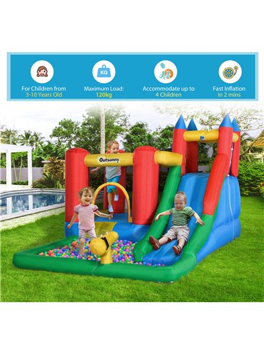 Outsunny Kids Inflatable Bouncy Castle Water Slide 6 in 1 Bounce House Jumping Castle Water Pool Gun Climbing Wall Basket for Su