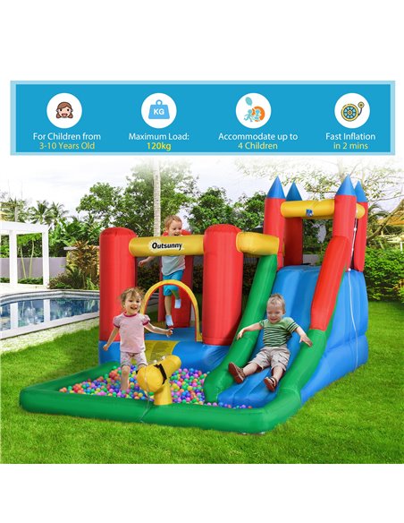 Outsunny Kids Inflatable Bouncy Castle Water Slide 6 in 1 Bounce House Jumping Castle Water Pool Gun Climbing Wall Basket for Su - pic 6059 | FastDaddyshop