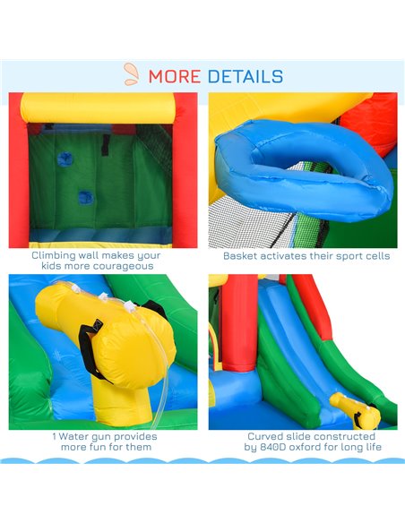 Outsunny Kids Inflatable Bouncy Castle Water Slide 6 in 1 Bounce House Jumping Castle Water Pool Gun Climbing Wall Basket for Su - pic 6060 | FastDaddyshop