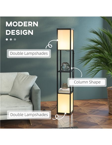 HOMCOM Modern Shelf Floor Lamp with Dual Ambient Light, Standing Lamp Living Room, Bedroom, 156cm, Black B31-331V70BK - pic 60621 | FastDaddyshop