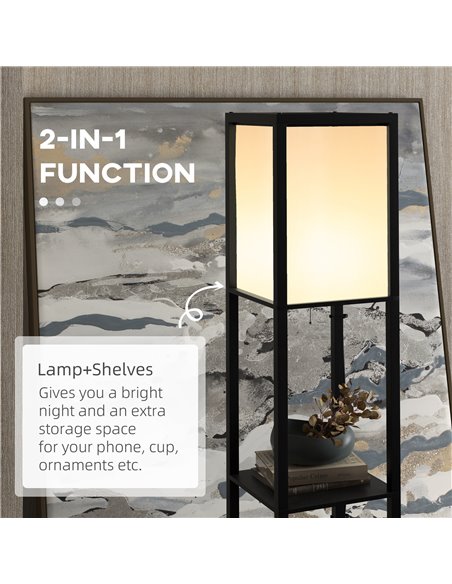 HOMCOM Modern Shelf Floor Lamp with Dual Ambient Light, Standing Lamp Living Room, Bedroom, 156cm, Black B31-331V70BK - pic 60622 | FastDaddyshop