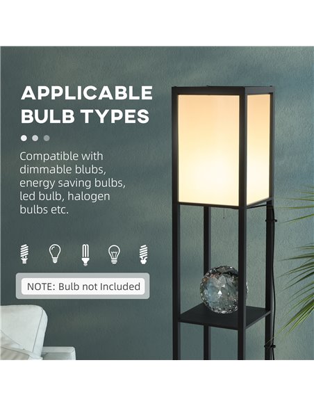HOMCOM Modern Shelf Floor Lamp with Dual Ambient Light, Standing Lamp Living Room, Bedroom, 156cm, Black B31-331V70BK - pic 60623 | FastDaddyshop