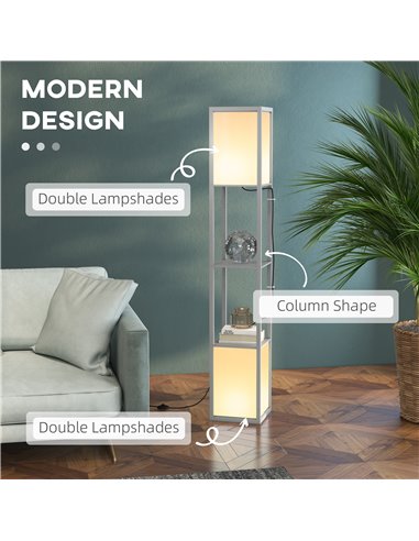 HOMCOM Modern Shelf Floor Lamp with Dual Ambient Light, Standing Lamp Living Room, Bedroom, 156cm, Grey B31-331V70LG