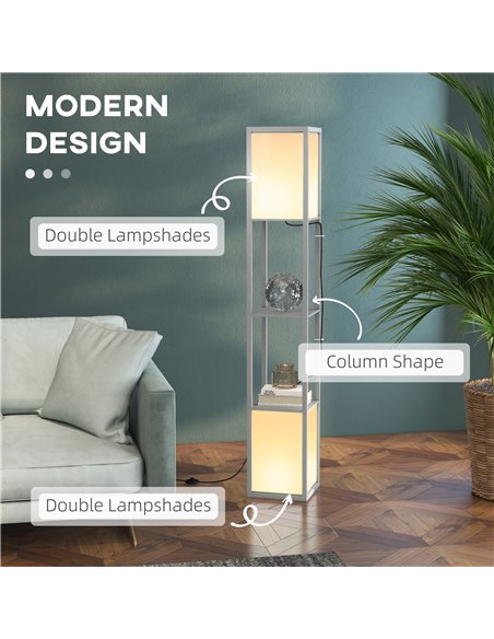 HOMCOM Modern Shelf Floor Lamp with Dual Ambient Light, Standing Lamp Living Room, Bedroom, 156cm, Grey B31-331V70LG - pic 60630 | FastDaddyshop