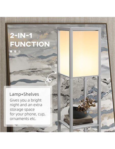 HOMCOM Modern Shelf Floor Lamp with Dual Ambient Light, Standing Lamp Living Room, Bedroom, 156cm, Grey B31-331V70LG - pic 60631 | FastDaddyshop