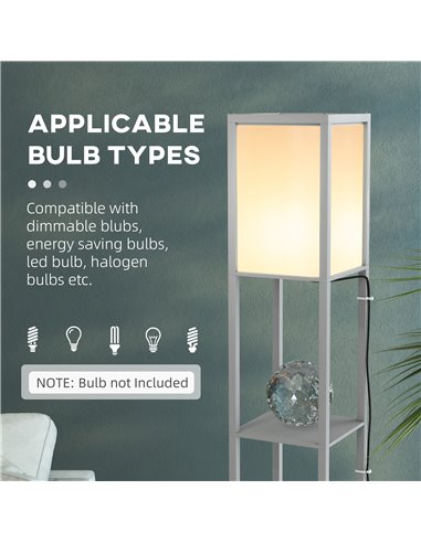 HOMCOM Modern Shelf Floor Lamp with Dual Ambient Light, Standing Lamp Living Room, Bedroom, 156cm, Grey B31-331V70LG