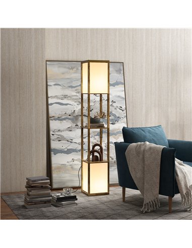 HOMCOM Modern Shelf Floor Lamp with Dual Ambient Light, Standing Lamp Living Room, Bedroom, 156cm, Brown B31-331V70RB