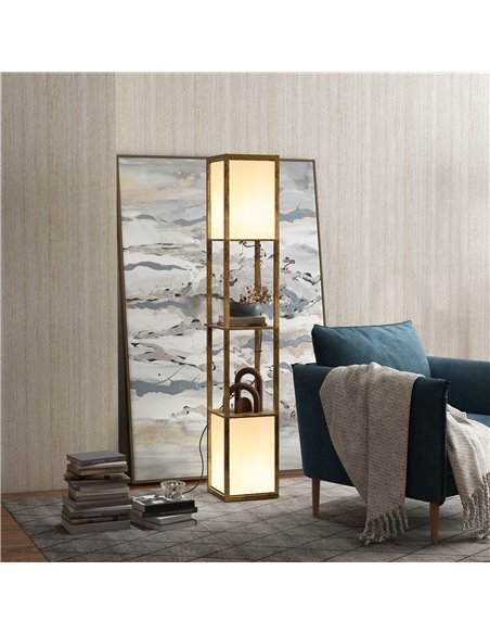 HOMCOM Modern Shelf Floor Lamp with Dual Ambient Light, Standing Lamp Living Room, Bedroom, 156cm, Brown B31-331V70RB - pic 60637 | FastDaddyshop