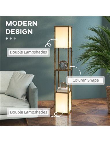 HOMCOM Modern Shelf Floor Lamp with Dual Ambient Light, Standing Lamp Living Room, Bedroom, 156cm, Brown B31-331V70RB
