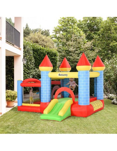 Outsunny 3+ Kids Bounce Castle 4 in 1 with Inflatable Trampoline, Slide, Water Pool Basket, Inflator