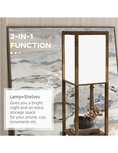 HOMCOM Modern Shelf Floor Lamp with Dual Ambient Light, Standing Lamp Living Room, Bedroom, 156cm, Brown B31-331V70RB - pic 60640 | FastDaddyshop