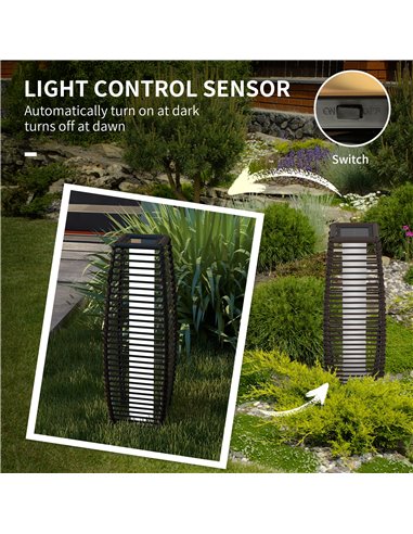 Outsunny Solar Floor Lamp for Outdoor Gardens, LED Pathway Lantern with Automatic On/Off, IP44, Decorative Lighting, Brown 867-1