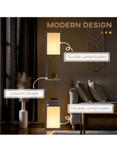 HOMCOM Modern Shelf Floor Lamp with Dual Ambient Light, Standing Lamp Living Room, Bedroom, 156cm, White B31-331V70WT