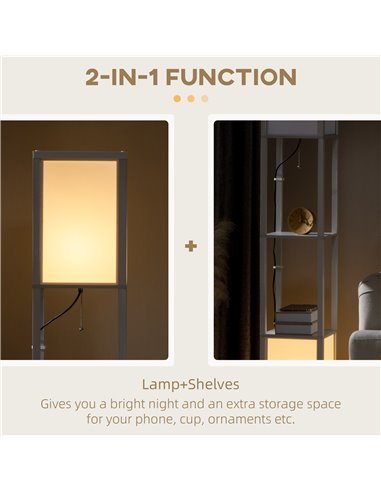 HOMCOM Modern Shelf Floor Lamp with Dual Ambient Light, Standing Lamp Living Room, Bedroom, 156cm, White B31-331V70WT