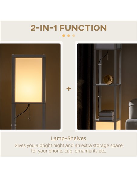 HOMCOM Modern Shelf Floor Lamp with Dual Ambient Light, Standing Lamp Living Room, Bedroom, 156cm, White B31-331V70WT - pic 60667 | FastDaddyshop