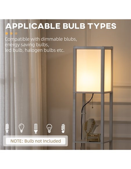 HOMCOM Modern Shelf Floor Lamp with Dual Ambient Light, Standing Lamp Living Room, Bedroom, 156cm, White B31-331V70WT - pic 60668 | FastDaddyshop