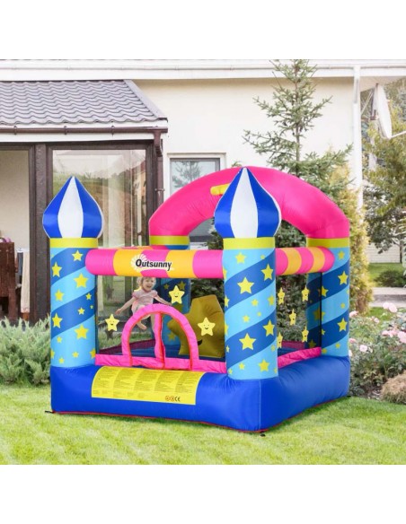 Outsunny 3+ Kids Bounce Castle with Inflatable Trampoline, Basket, Inflator, Castle Stars Design - pic 6067 | FastDaddyshop