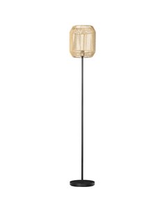 HOMCOM Farmhouse Standing Lamp, Floor Lamps with Hand Woven Rattan Lampshade for Living Room B31-440V70BK