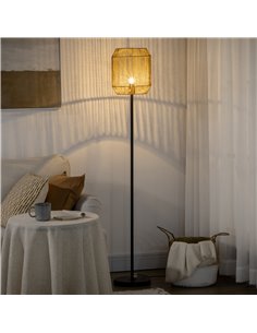 HOMCOM Farmhouse Standing Lamp, Floor Lamps with Hand Woven Rattan Lampshade for Living Room B31-440V70BK 2