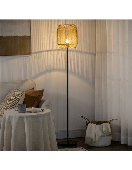 HOMCOM Farmhouse Standing Lamp, Floor Lamps with Hand Woven Rattan Lampshade for Living Room B31-440V70BK - pic 60673 | FastDaddyshop