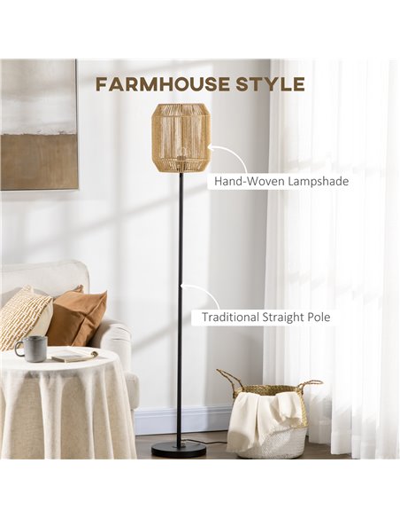 HOMCOM Farmhouse Standing Lamp, Floor Lamps with Hand Woven Rattan Lampshade for Living Room B31-440V70BK - pic 60675 | FastDaddyshop
