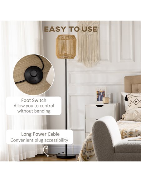 HOMCOM Farmhouse Standing Lamp, Floor Lamps with Hand Woven Rattan Lampshade for Living Room B31-440V70BK - pic 60676 | FastDaddyshop