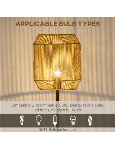 HOMCOM Farmhouse Standing Lamp, Floor Lamps with Hand Woven Rattan Lampshade for Living Room B31-440V70BK