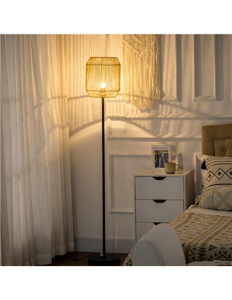 HOMCOM Farmhouse Standing Lamp, Floor Lamps with Hand Woven Rattan Lampshade for Living Room B31-440V70BK - pic 60678 | FastDaddyshop